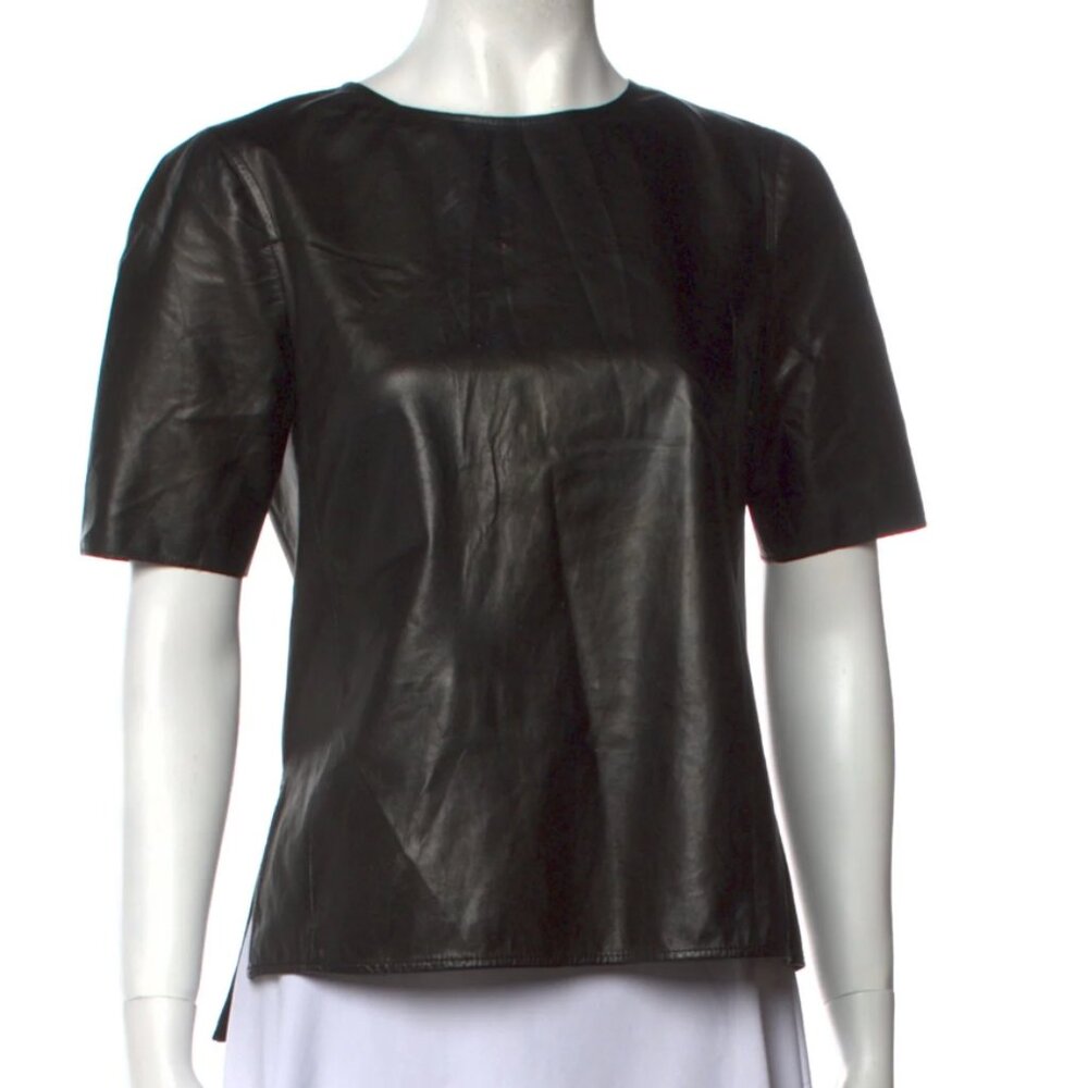 Vince Lamb Leather Crew Neck Top